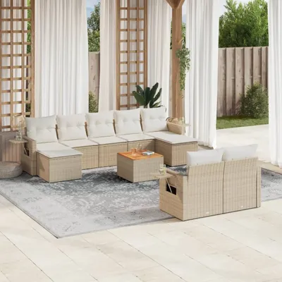 Produktbild von Design 10-tlg. Garten-Sofagarnitur mit Kissen Beige Poly Rattan, Gartenmöbel-Sets 2024 Neu