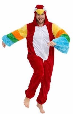 Produktbild von Papageikostüm Herren Overall mit Kapuze – Tierkostüm Erwachsene Rot Bunt Einteiler – Karneval Fasching Verkleidung Tieranzug Festival JGA Kostüm Männer Vogel, Größe:L