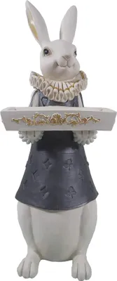 Image de Clayre & Eef Figurine Lapin 15x13x37 cm Blanc Noir Polyrésine