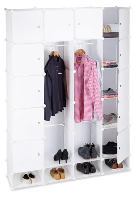 Kleiderschrank mit Klicksystem, 18 Fächer, 145 x 200 cm, Weiß