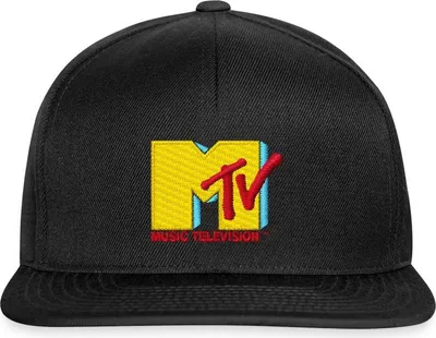 Produktbild von Spreadshirt MTV Logo Als Stick-Design Snapback Cap, One size, Schwarz/Schwarz