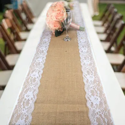 Obrázok produktu pre Jutová čipka Stuha Beh na stôl Stuha Pytlovina Svadobná dekorácia na čalúnenie Vintage Jutová látka 275*30cm (1 kus)