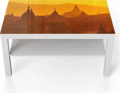Produktbild von DEQORI Couchtisch 90x55 cm Weiß 'Goldene Stupas' Glas Beistelltisch Glastisch modern