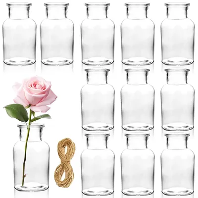 Image de Vases à fleurs 12 pièces - Petits vases en verre - Mini-vases pour table - Mariage/Fête - Décoration intérieure - 5,5 cm de diamètre, 10 cm de haut - Vase décoratif