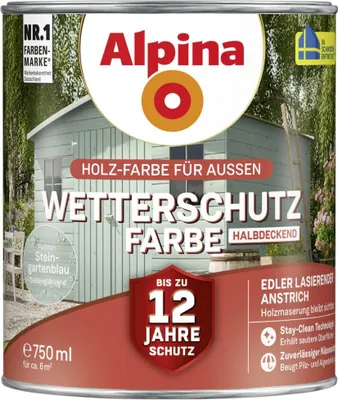 Produktbild von Alpina Wetterschutzfarbe halbdeckend 0,75 L steingartenblau