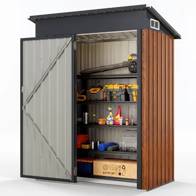 Produktbild von COSTWAY Gartenhaus aus Metall, 1,5m³, Gerätehaus mit Pultdach & Metalltür, Geräteschuppen für Hinterhof, Bauernhof & Garten, 150x90,5x185cm