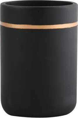 Zdjęcie produktu dla spirella® pojemnik na szczoteczki do zębów "Bly", elegancki uchwyt na szczoteczkę i pastę do zębów wykonany z wysokiej jakości tworzywa sztucznego z efektem złota, 7 x x 10 cm, matowy czarny/złoty pojemność 200 ml