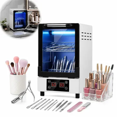 UV-Sterilisator für Nagelwerkzeuge, Heißluft, Timer, 2 Böden, schwarz