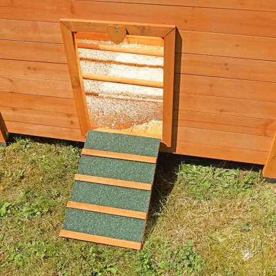 Obrázek produktu pro Dřevěný kuřecí výběh - kuřecí budka - výběh pro zvířata - oplocení - kuřecí budka s hnízdištěm - skládací střecha - 149x80x79 cm