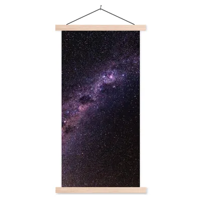 Produktbild von MuchoWow® Textilposter Galaxie in der Nacht 60x120 cm mit holzfarbenen Rahmen - Holz