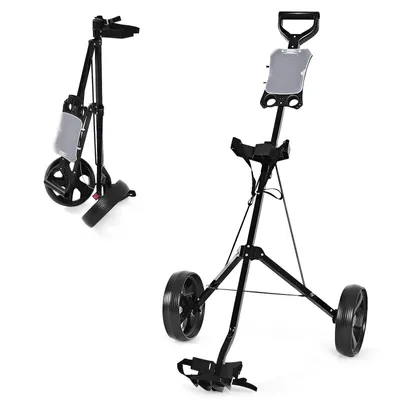 Zdjęcie produktu dla COSTWAY 4-kołowy składany wózek golfowy, wózek golfowy z tablicą wyników, wózek golfowy z metalową ramą, wózek golfowy, wózek golfowy czarny