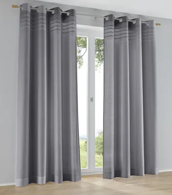 Produktbild von Ösen-Vorhang Kessy Biese grau mit eleganter Stoff-Blende – halbtransparent, moderner Look ca. 140 + 175 cm (1 Stück)