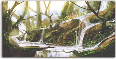 Produktbild von Coloray Acrylbild 120x60  Wandbild Acrylbilder Wand Kunst Wasserfall in Wald Malerei
