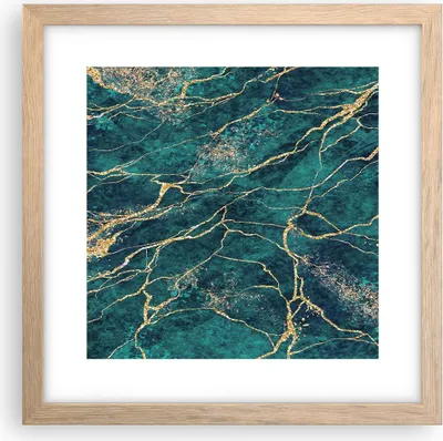 Produktbild von Gerahmtes Poster - Rahmen in heller Eiche - Abstraktion Gold Türkis - 30x30 cm - Wand Bild - Wanddeko - Wandbilder - Kunstposter - Wandposter - Bilderrahmen - Bilder - Kunstdruck - P2NAC30x30-4564