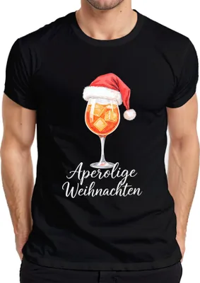Produktbild von Aperolige Weihnachten Aperol Spritz Weihnachtsmütze Cocktail Herren T-Shirt, Schwarz, L