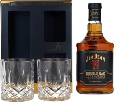 Image de Jim Beam Double Oak Twice Barreled avec 2 verres en cristal 43 %  0,70 litre