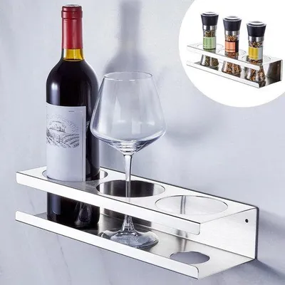 Obrázek produktu pro Držák na láhve z nerezové oceli, samolepicí, stříbrný, do kuchyně
