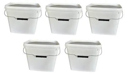 Produktbild von SILPLAST Eimer rechteckig mit Deckel 10L x 5 Kunststoffeimer 10 Liter lebensmittelecht stapelbar Plastikeimer leer Weiß