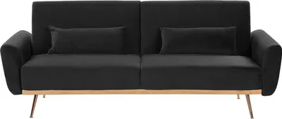 Produktbild von BELIANI 3-Sitzer Sofa Schwarz Samt mit Schlaffunktion 2 Dekokissen Hohe Schlanke Metallbeine Schmale Armlehnen Retro Design Wohnzimmer Schlafsofa