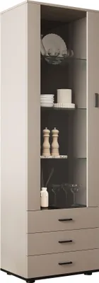Produktbild von MIRJAN24 Vitrine Soho S-1, Vitrine mit eins Drehtüren und drei Schubladen (Farbe: Cashmere / Cashmere + Schwarz, ohne Beleuchtung)