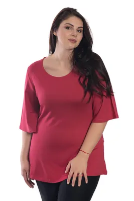 Produktbild von Damen Tunika T-Shirt mit 3/4 Ärmeln, Rundhalsausschnitt – Lockerer Schnitt, Viskose Stretch, Größen S–XXL, Modell L1045