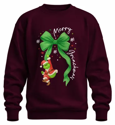Immagine prodotto di Merry Grinchmas Grinch Babbo Natale su un fiocco verde Natale Felpa Pullover Unisex, Borgogna, S
