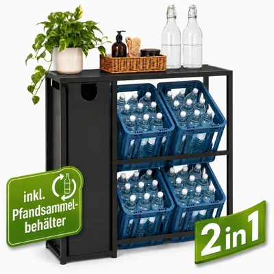 Productafbeelding van DanDiBo Drankenrek voor 4 kratten met opbergruimte, statiegeldflessenhouder, 2-in-1, metaal, zwart, 96647. Drankenrek, krattenrek, houder voor dranken kratten, drankenrek