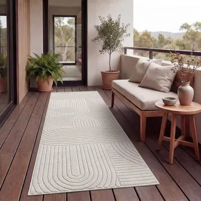 Image de Tapis d'extérieur résistant aux intempéries Balcon Salon Scandinave Boho Unicolore Crème Dimension 60x100 cm