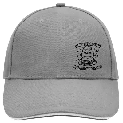 Produktbild von Huuraa Cappy Mütze Lieber verfressen als gar kein Hobby Dark Grey/White Baumwolle 6-Panel Kappe Geschenkidee