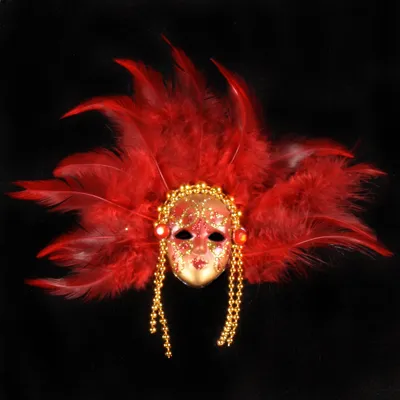 Produktbild von Miniatur Maske venezianisch mit Federn rot