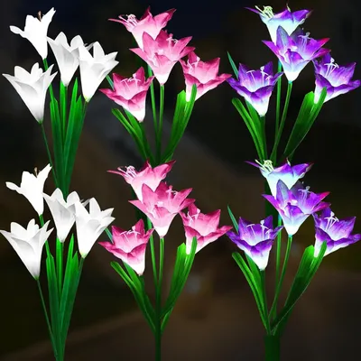 6er-Pack Solarleuchten, LED-Lilien, mehrfarbig, wasserdicht, für Garten