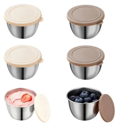 Produktbild von Salatdressingbehälter, 6 Stück, aus Edelstahl mit Silikondeckel, 75 ml