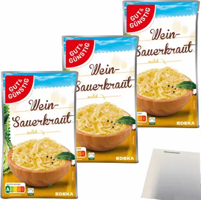 Produktbild von Gut & Günstig Wein-Sauerkraut mild 3er Pack (3x520g Packung) + usy Block