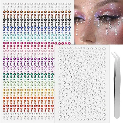 Produktbild von Glitzernde Strasssteine – 1225 Stück – Gesichtsdiamanten – Glitzernde Make-up-Sticker – Leicht zu entfernen – Klebediamanten für Gesicht und Körper
