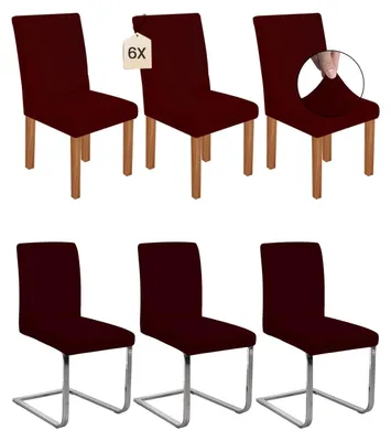 Stretch-Stuhlbezüge, 6er-Set, Bordeauxrot, waschbar, für Esszimmer