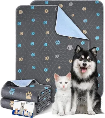 Produktbild von 2 Stück Welpenunterlagen, waschbar, 45 x 60 cm, hochabsorbierende und wiederverwendbare Hundetrainingsmatten, Inkontinenzunterlagen für Hunde