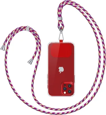 Immagine prodotto di Collana per telefoni cellulari - Cinturino universale di alta qualità per telefoni cellulari - Adatto all'uso esterno - Lunghezza regolabile - Rosso grigio