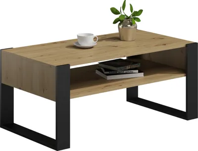 Produktbild von MATKAM Couchtisch KAJA H50 x B100 x T53,6 cm, offene Ablage unter der Tischplatte, Kufenbeine (Artisan Eiche)