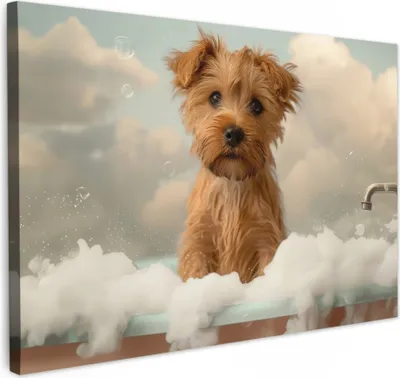 Produktbild von MuchoWow® - Leinwandbilder - Hund - Bad - Tiere - Schaumstoff, Wandbild, Wanddeko Bilder Wohnzimmer, 30x20 cm