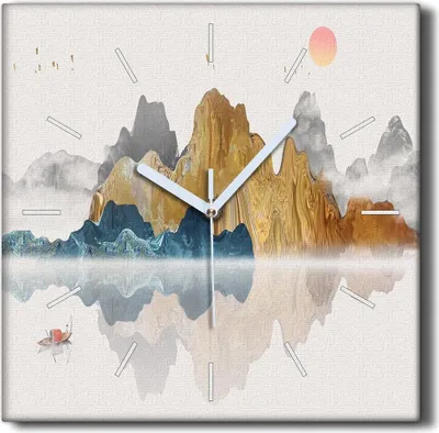 Produktbild von Coloray Hodiny Unikátní 30x30 cm  Tiché hodiny Pro obývací pokoj a kuchyň Nástěnné hodiny Plátno Černé ručičky hodin - Mountain Lake