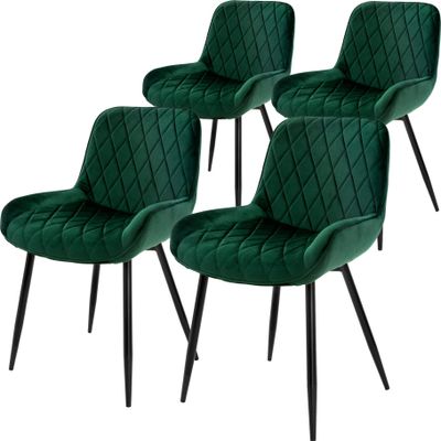 ML-Design sada 4 jídelních židlí s opěradlem a područkami, tmavě zelená, sametový sedák, čalouněná židle s kovovými nohami