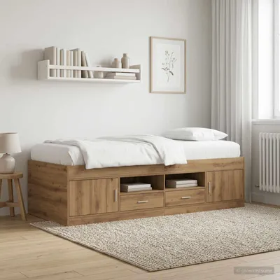 Image de Lit exclusif avec rangement, fabriqué artisanalement en chêne, dimensions 80 x 200 cm