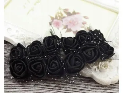 Produktbild von Schwarze Schaumrosen mit Tüll, 12 Stück Deko-Blumen