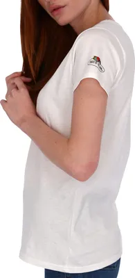 Produktbild von Fruit of the Loom Damen T-Shirt mit V-Ausschnitt mit Vintage-Logo Farbe: weiß Größe: S