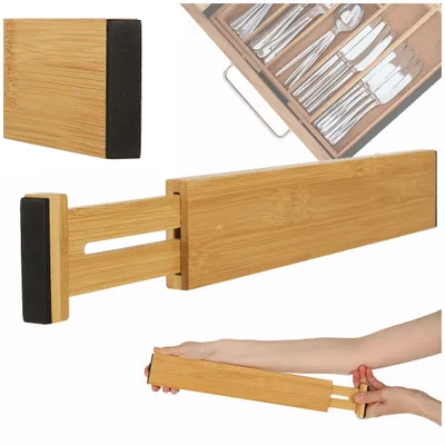 Produktbild von Organizer für Schubladen, Bambus, verstellbarer Trennwand, für Besteck und Werkzeuge, 56 cm, 1 Stück