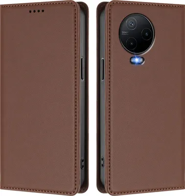 Produktbild von Handyhülle für Infinix Note 12 (2023)/Note 12 Pro 4G, Kunstleder Klapphülle Stoßfeste Magnetische Hülle mit Ständer Braun