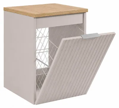 Produktbild von Hängender Badezimmerschrank mit Wäschekorb, Kaschmir / Platte Helle Eiche