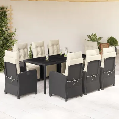 Produktbild von BEI CLORIS Gartenmöbel Set Balkonmöbel-Set 9-tlg. Garten-Essgruppe mit Kissen Schwarz Poly Rattan - Gartenmöbelgarnituren Neu8050949 5parcel