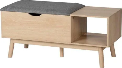 Immagine prodotto di Panca porta scarpe Edda - Vano portaoggetti - Cuscino di seduta - Mobile da ingresso - Effetto rovere - 100x45x40 cm