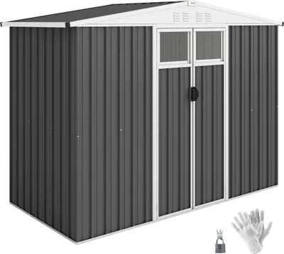 Image de Outsunny Abri de jardin en métal 2,7 m² cabane de jardin 246 x 117 x 180 cm cabanon rangement outils avec fenêtre, 4 évents et porte verrouillable, cabanon jardin extérieur en acier galvanisé, gris